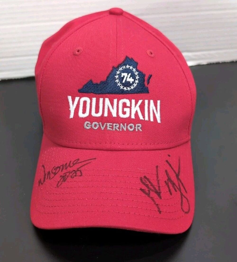 VIRGINIA GOVERNOR GLENN YOUNGKIN & W.E.SEARS AUTOGRAPHED HAT NEW ERA 9 FORTY EUC